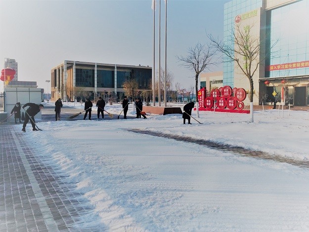 瑞雪兆丰年 劳动展风采            ——普安康药业公司组织开展扫雪活动